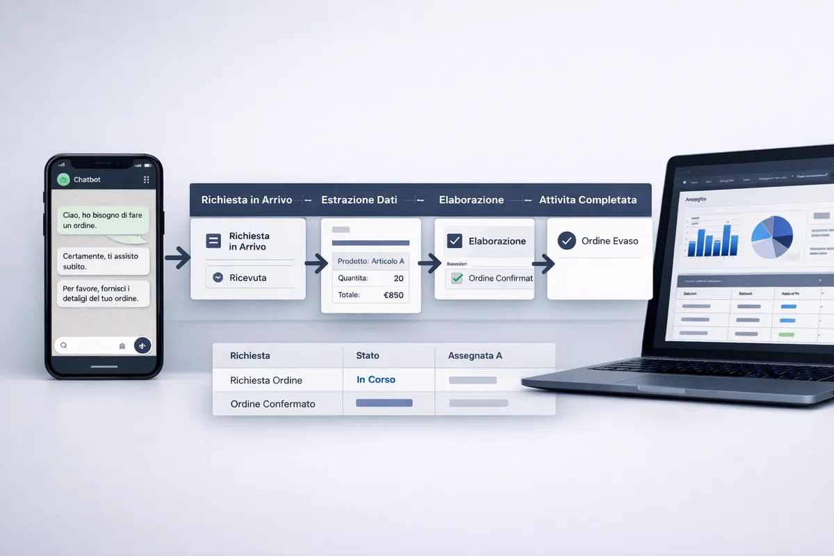 Dalla conversazione alla dashboard: richiesta, estrazione dati, elaborazione, attività completata